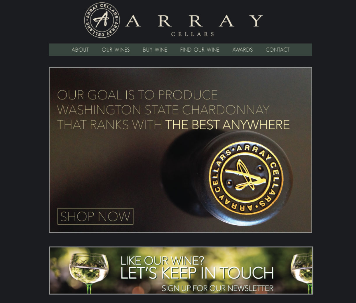 Array Cellars Website designed by Ontra Marketing Group