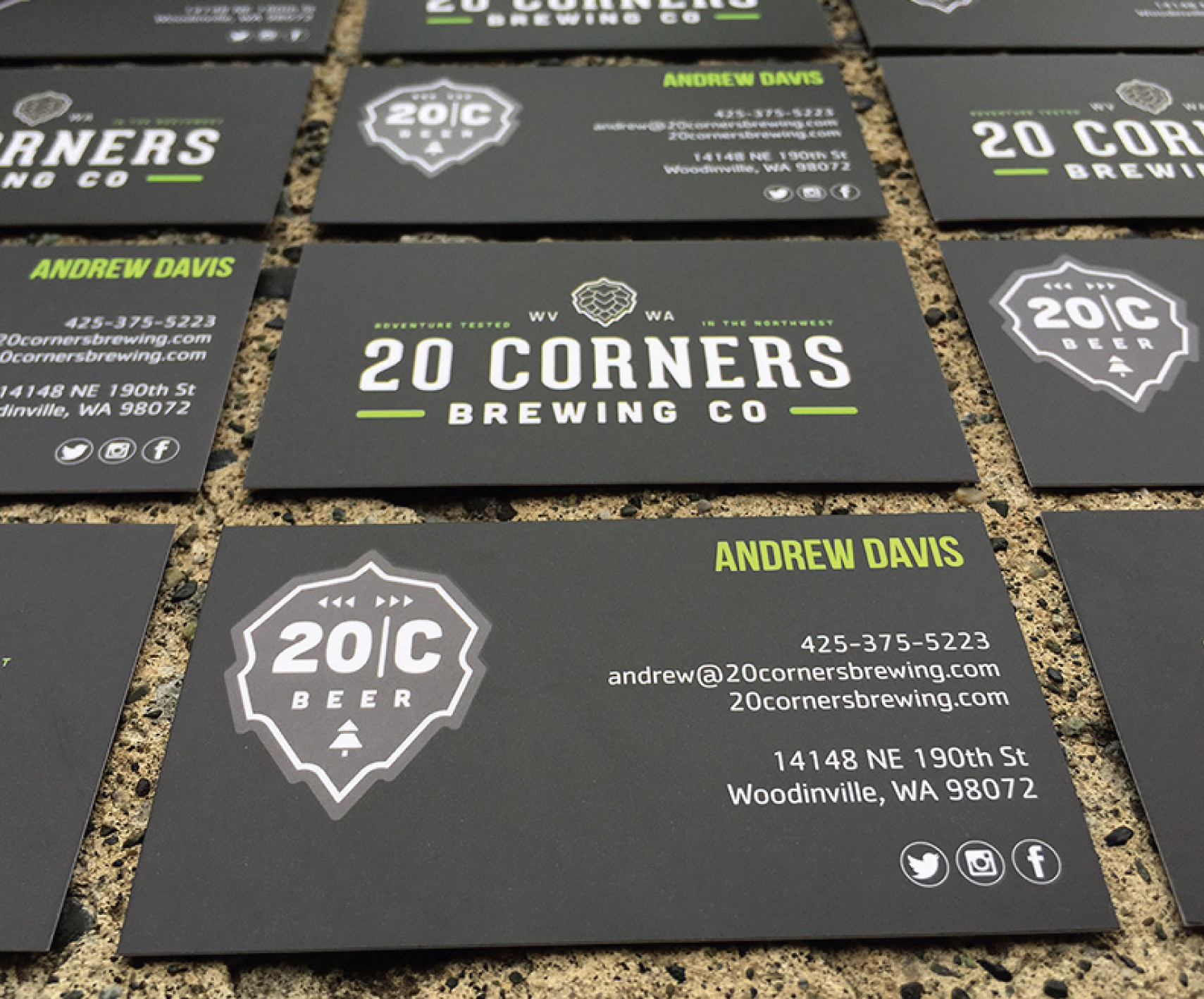 20 Corners Brewery Business Cards designed and printed by Ontra Marketing Group
