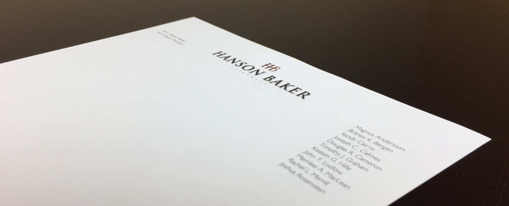 Hanson Baker Law Firm Letterhead printed by Ontra Marketing Group